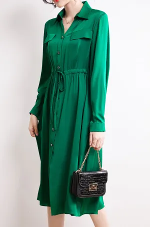 #1 Best Seller: Casual Midi Long Sleeves V-Neck Silk Dress  Last Chance!