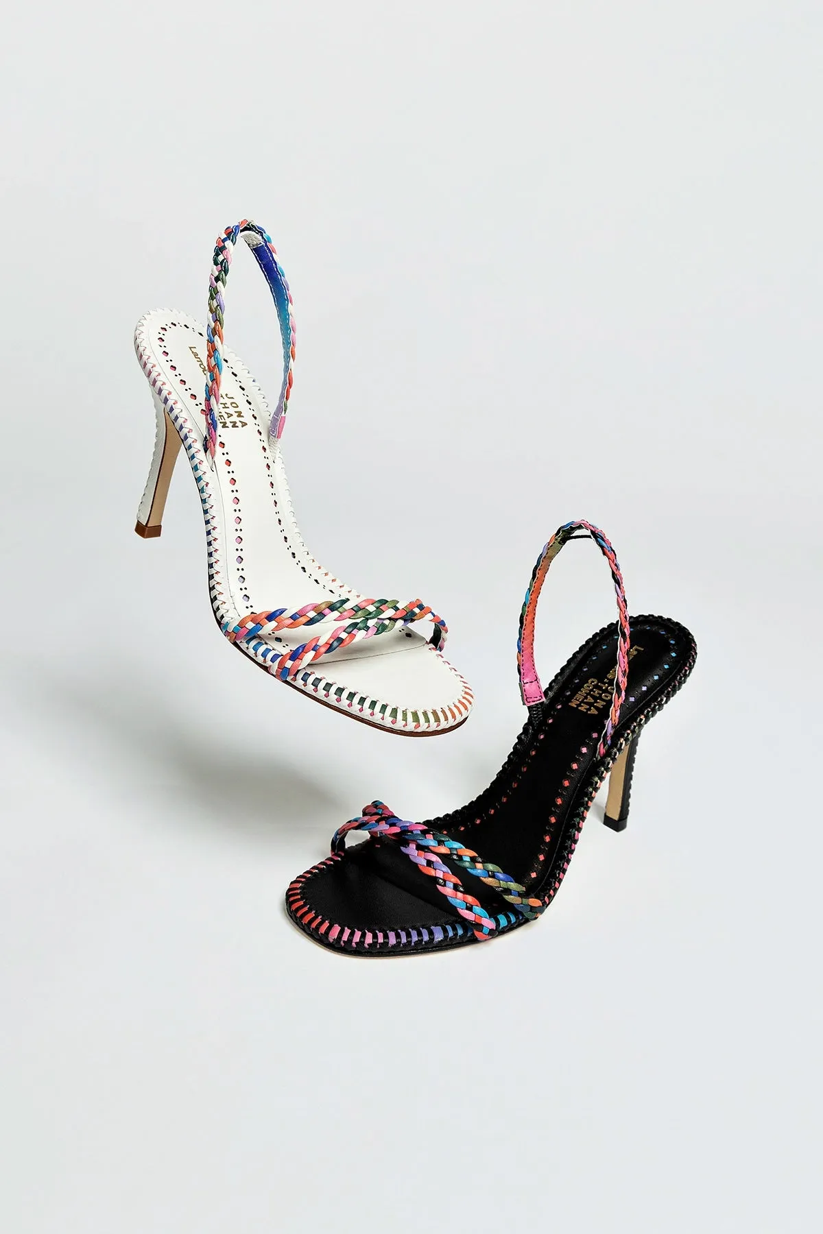 Larroud x Jonathan Cohen Annie Sandal In White and Rainbow Leather