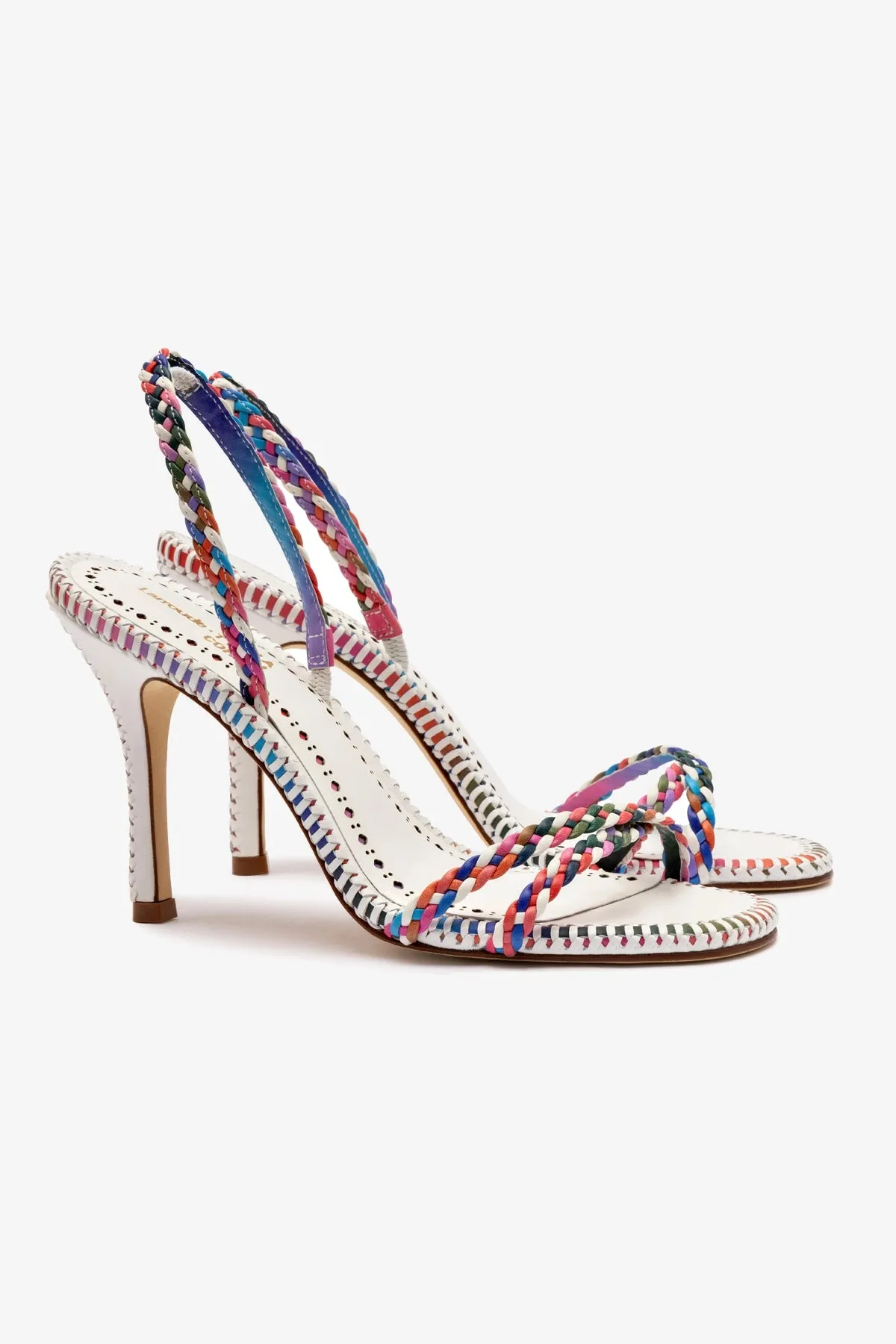 Larroud x Jonathan Cohen Annie Sandal In White and Rainbow Leather