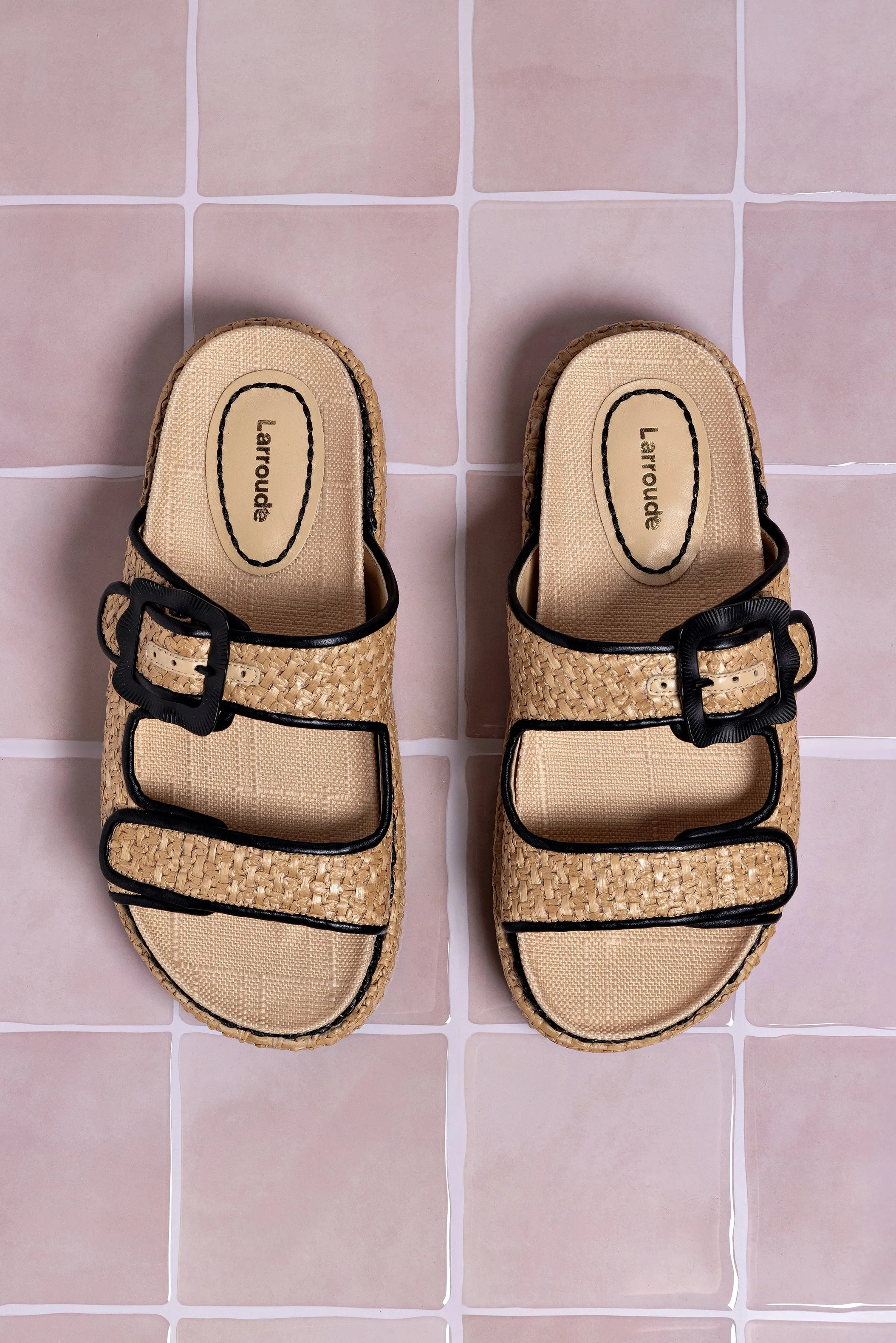 Maui Slide In Tapestry Natural Raffia and Black Trimming