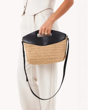 MILA HANDLE BAG - NATURAL RAFFIA-BLACK