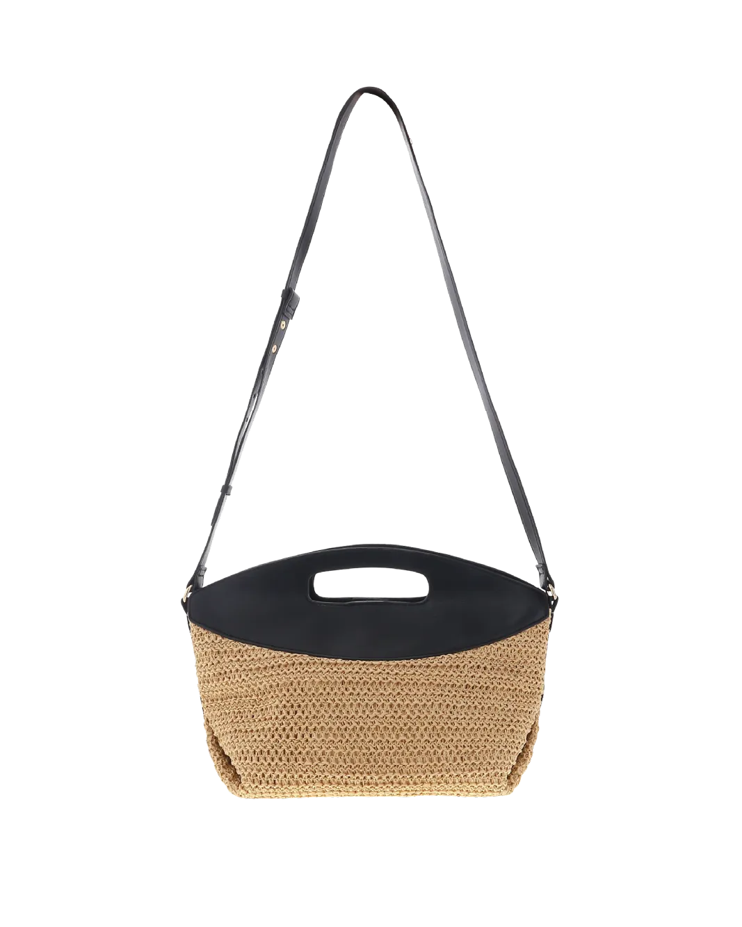 MILA HANDLE BAG - NATURAL RAFFIA-BLACK
