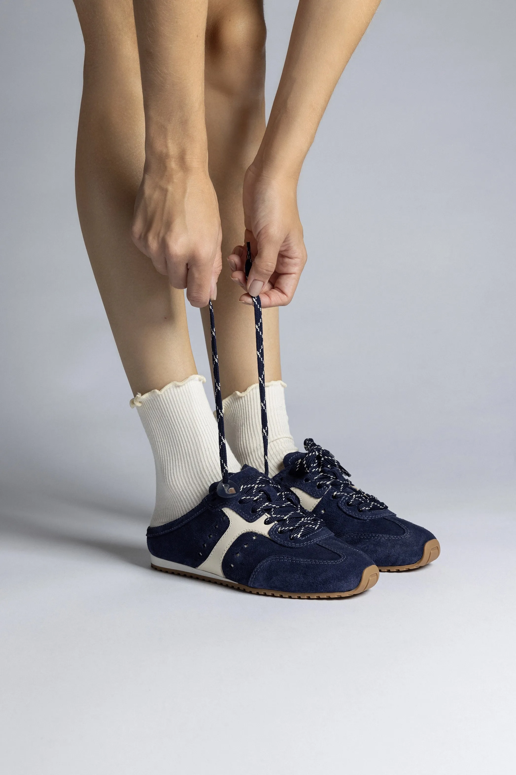 Stella Sneaker Mule In Navy Suede and Ivory Leather