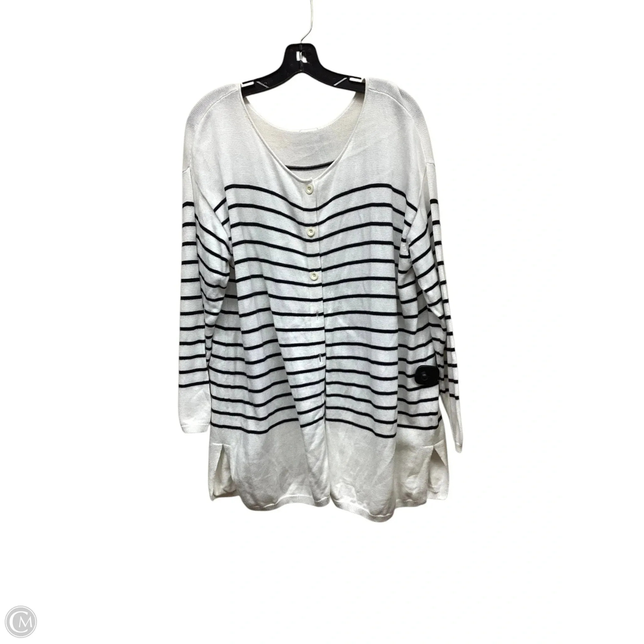 Sweater Cardigan By Cabi In Striped Pattern, Size: L