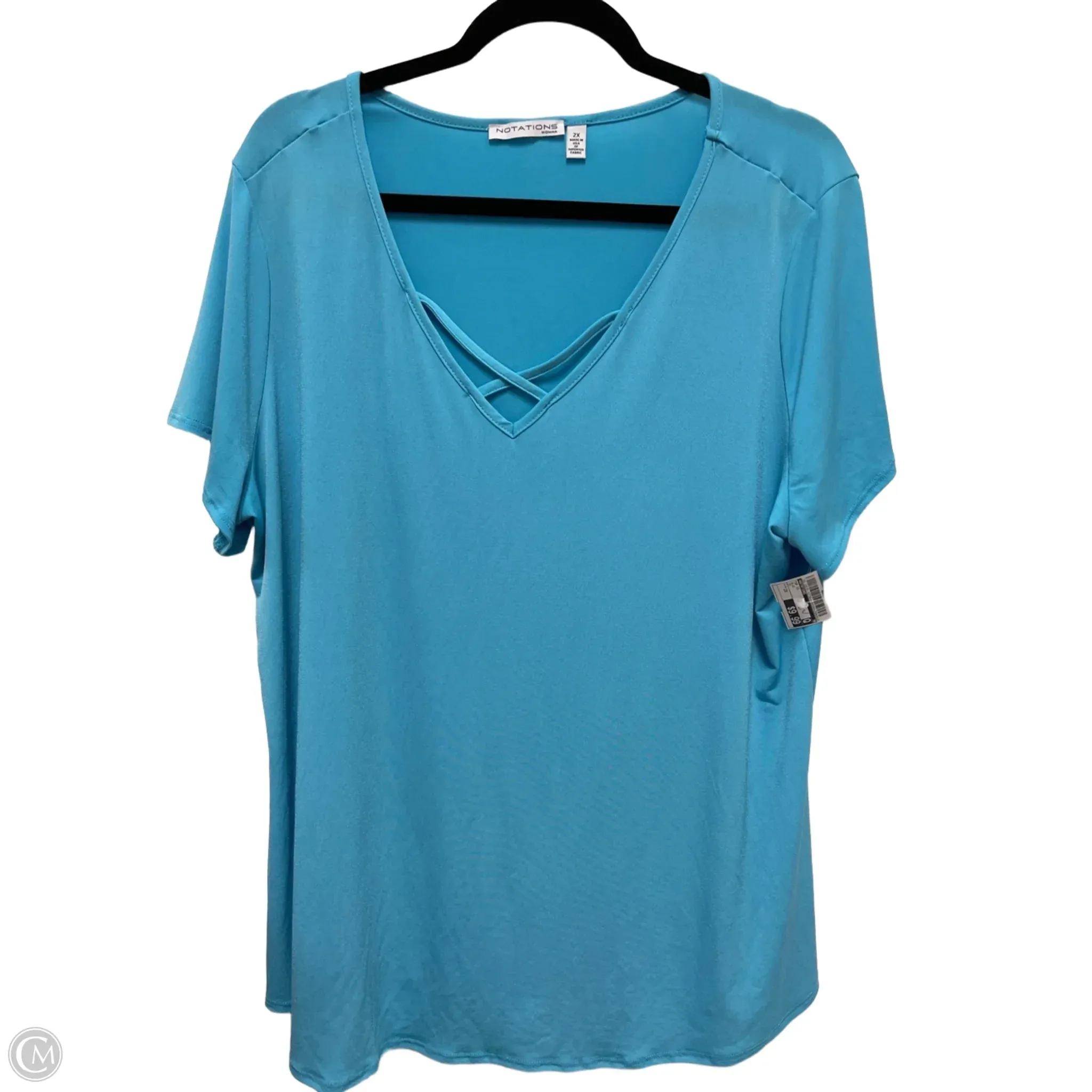 Top Short Sleeve By Notations In Blue, Size: 2x