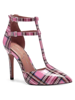 Women's Plaid High Heeled Shoes,Pink