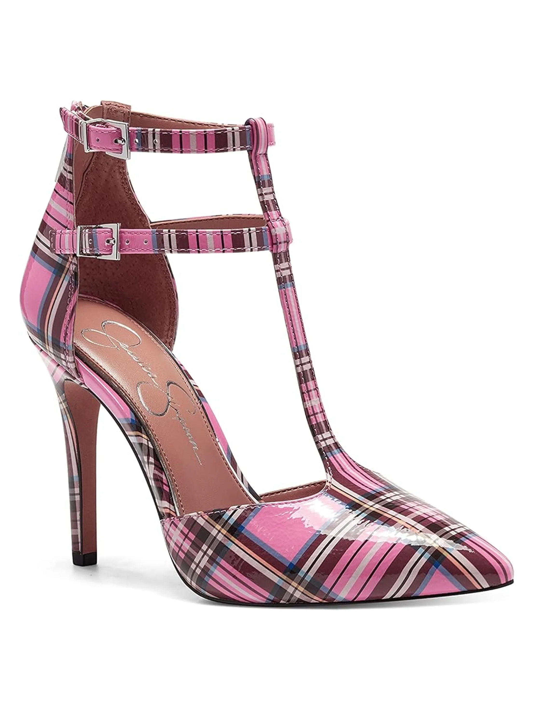 Women's Plaid High Heeled Shoes,Pink