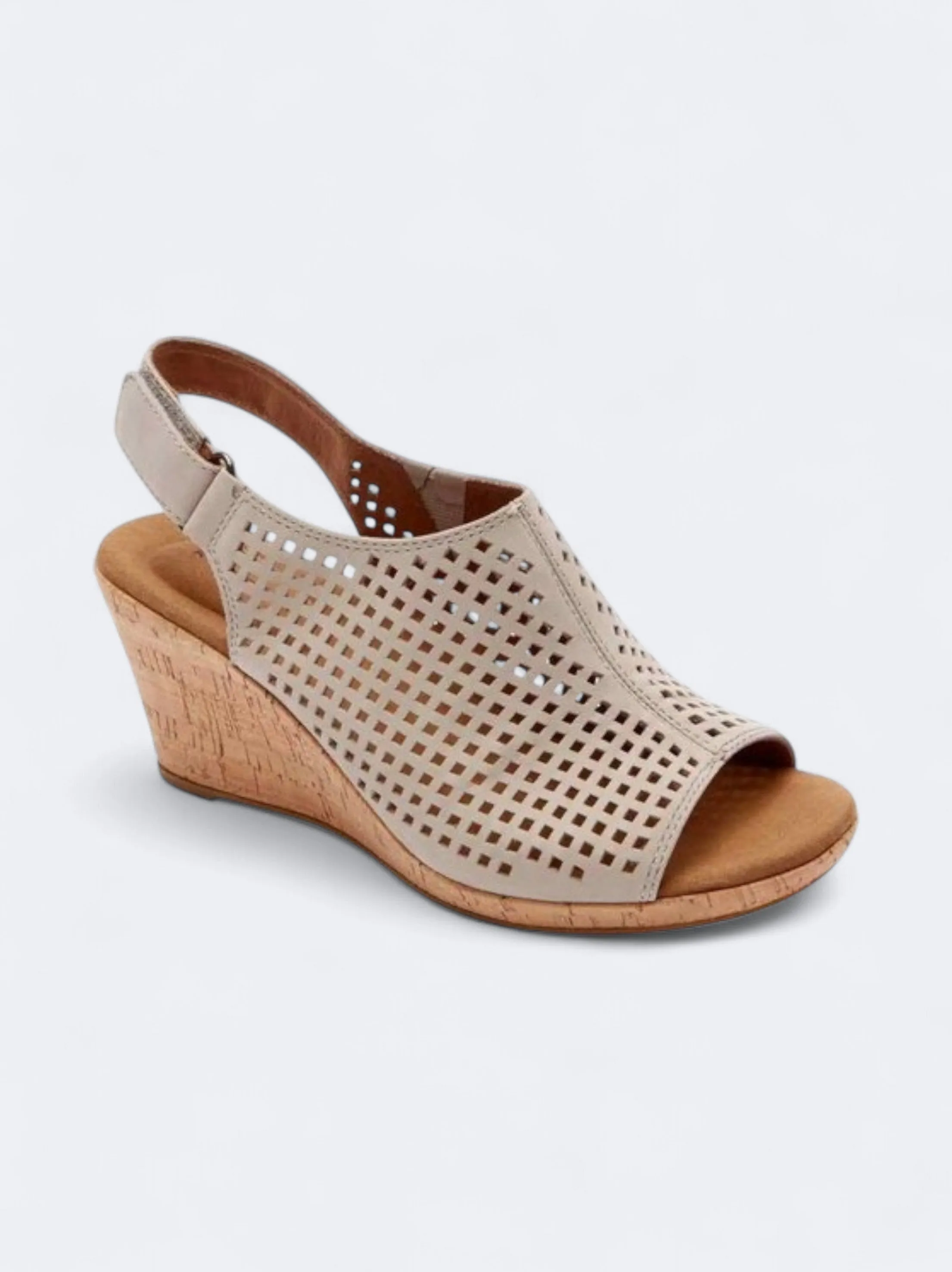 Women's Textured Briah Perf Sling Wedge High Heeled Sandal,Beige